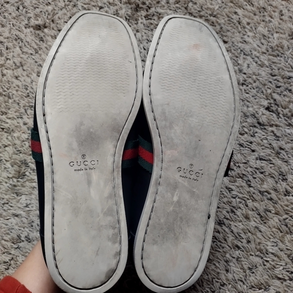 GUCCI  FLAG Black Leather Boat Deck Loafers sz 9 - Picture 11 of 11